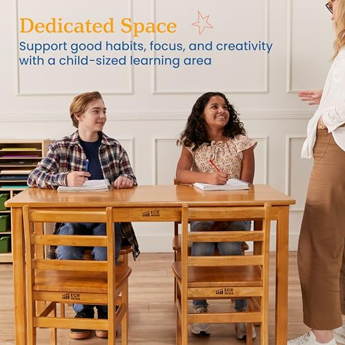 ECR4Kids Rectangular Hardwood Table Set with Chairs Honey