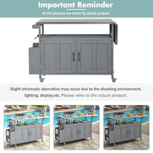 roomfitters Outdoor Kitchen Island with Stainless Steel Top, Rolling BBQ Prep Cart with Folding Drop Leaf, Grey