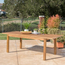 Hassyee Rustic Style Expandable Acacia Wood Dining Table with Slat Paneling Tabletop, Patio Wooden Rectangular Coffee Table for Outdoor Indoor