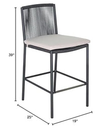 Afuera Living Modern Aluminum Outdoor Counter Chairs, 27 in Seat Height, Powder-Coated Dark Gray Frame, Set of 2, Pebble Weave Design, Brushed Stainless Steel Footrest, Comfortable Patio Seating