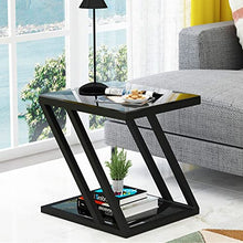 NRFJFOP Living Room Sofa Side Table Cabinet Corner Z-Shaped Small Coffee Tempered Glass Square