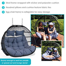 Sunnydaze Liza Loveseat Egg Chair with Gray Cushions - Black Wicker Frame - 550 lb Capacity - 43" Tall Grey