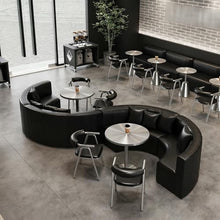 JOSOGO Modern Industrial Bistro Set, Stainless Steel Dining Table and Faux Leather Curved Sofa with Armchair, Sleek Metal Cafe Furniture for Bar, Lounge Or Restaurant(A)