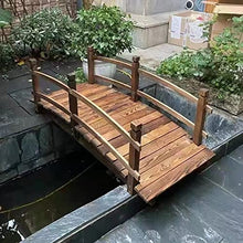 CMYUN Small Garden Bridges for Outdoors 4.6ft, Retro Wooden Pond Bridge for Home Backyard Garden Decor, Arch Farm Footbridge with Safety Rails