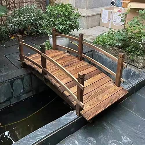 CMYUN Small Garden Bridges for Outdoors 4.6ft, Retro Wooden Pond Bridge for Home Backyard Garden Decor, Arch Farm Footbridge with Safety Rails