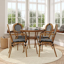 Flash Furniture Lourdes Indoor/Outdoor Commercial Bistro Set - Tempered Glass Top Table & 4 Chairs - Black & White Rattan/Natural Frame