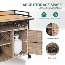 YITAHOME XL Outdoor Kitchen Wicker Island Rolling Cart Bar Table & Storage Cabinet, Wheels and Plastic Wood Extended Table Top, Double Handle for Patio Kitchen or Bar Cart,Light Yellow Gradient