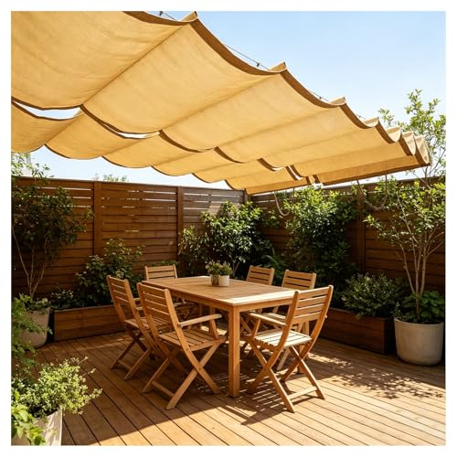 Retractable Roman Sail Shade, Slide Wire Wave Shade Sail Sun Shade Sail UV Resistant Sun Protection Wave Canopy Cover with Mounting Kit for Pergola, Porch, Terrace Garden(W1.3*L13m/W4.26*L42.65ft)