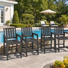 SLEKVERSA Adirondack Outdoor Bar Stools Set of 4, All-Weather HDPE Bar Height Patio Chairs with Back and Footrest, 400 LBS Capacity for Deck, Poolside, Outdoor Kitchen, Backyard and Resort, Dark Grey
