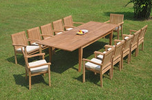 TeakStation 12 Seater Grade-A Teak Wood 13 Pc Dining Set: 122" Atnas Double Extension Rectangle Table and 12 Leveb Stacking Arm Chairs #TSDSLV40