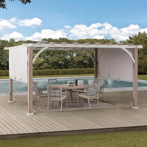 SummerCove Delrey 12 x 14 ft. Outdoor Patio White Steel Frame Pergola with Adjustable Canopy for Backyard and Garden Shade, Light Gray
