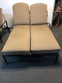 Patio Land Nassau Outdoor Patio Double Chaise Lounge Cast Aluminum Dark Bronze Walnut Cushions