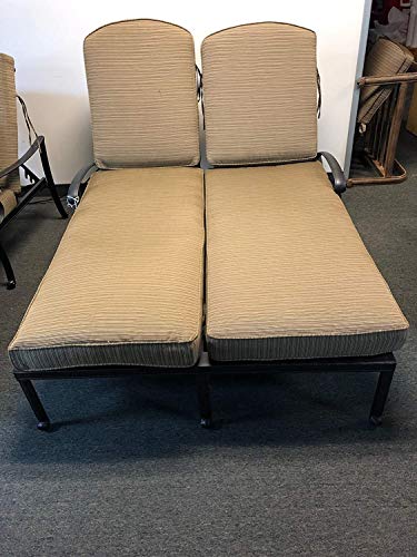 Patio Land Nassau Outdoor Patio Double Chaise Lounge Cast Aluminum Dark Bronze Walnut Cushions