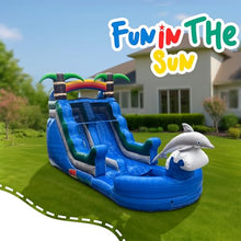 Dolphin Inflatable Water Slide for Kids and Adults with Splash Pool and Sprinkler, Commercial Grade Backyard Water Park with Safety Net and No-Jump Top, 25ft x 9ft x 14ft – with Blower