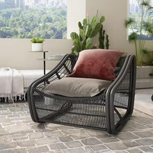 Apk i bc Single Seater Rattan Sofa Chair, Balcony Chair with High-Density Thick Cushion, Indoor/Outdoor Use, Comfortable Reading Nook Armchair, Includes 2 Throw Pillows(Off-White,80 * 100 * 100)
