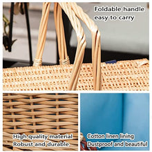 ZYBB Picnic Basket Wicker with Cutlery Insulation Bag Foldable Handles for 4 People 42x32x22cm(Color:Natural+Blue)