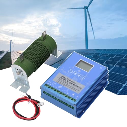 Wind 1200W Solar 1000W Hybrid Charge Controller with LCD Display, Energy Charge Controller with Function Keys for Solar Panel 24V/48V (with Dump Load Resistor & Resistor Cable)