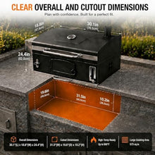 30in Built in Charcoal Grill for Outdoor Kitchen Island, Heavy Duty Large Barbecue Grills with Liftable Tray, Insulated Hood & Temp Gauge Drop-in BBQ Barrel Grill for Family Parties Patio Cooking