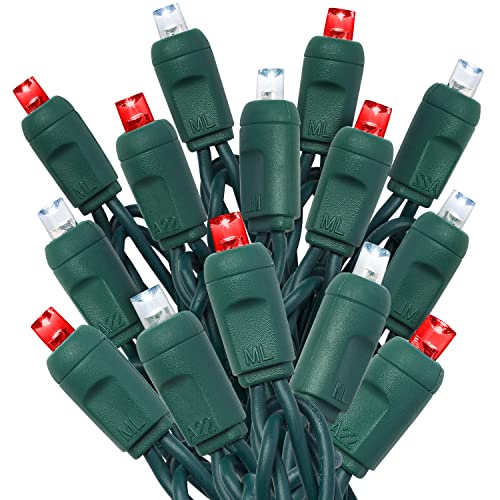 HLO Lighting 5mm Multi-Colored (Red & Cool White) LED Christmas Lights | Wide Angle LED Mini Christmas Lights for Indoor and Outdoor Use | 70 Bulbs, Case of 24 Strands