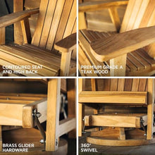 TITAN GREAT OUTDOORS Ash & Ember Savannah Grade A Teak Adirondack Glider Swivel Chair, Kiln-Dried and Hand-Sanded Teak Wood, Weather-Resistant Outdoor Chair