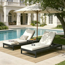 Merax 2-Piece Black Acacia Wood Chaise Lounge with 4'' Cream 2-Fold Cushion