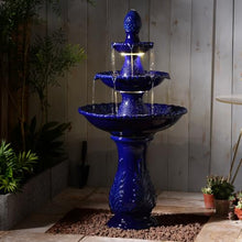 3-Tier Dark Blue Ceramic Fountain, Decorative Water Fountain with LED Lights and Quiet Pump, Indoor Outdoor Water Feature for Patio, Garden, Deck, Balcony, Office and Home Décor