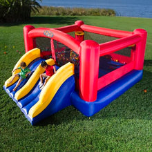 Blast Zone Triple Play Inflatable Bounce House Combo 16x14 with Blower, Double Slides