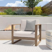 Linon Silas Natural Eucalyptus Outdoor Chair with Beige Cushions