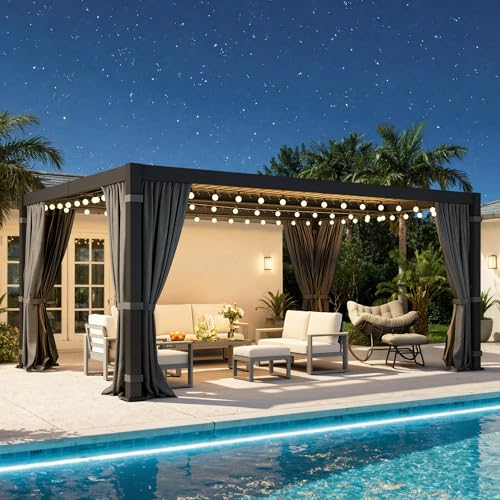 12' x 16' Pergola with Adjustable Louvered Roof and Aluminum Frame