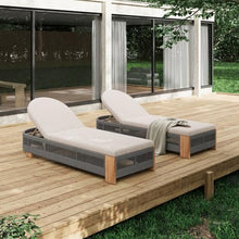WEALTHKING Outdoor Acacia Wood Patio Adjustable Lounge Chair - Uncushioned Reclining Furniture for Backyard Pool Garden (Grey + Teak,2)