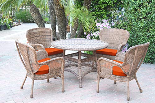 Jeco Windsor Honey Wicker Dining Set with Cushions Orange