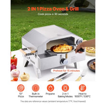 Outdoor Pizza Oven, 13 in Gas Fired Pizza-Maker, Portable Gas Oven with Thickened Cordierite Pizza-Stone and Thermometer, Pizza or Grill Two Modes, Perfect for Camping & Backyard