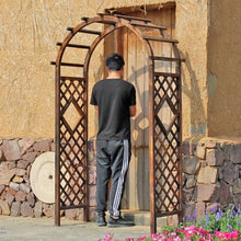 OREKPOT Wooden Garden Arbor, Decoration Arch Trellis with Gate, Outdoor Wedding Arch for Ceremony Party Backyard Lawn Yard Climbing Vines，200cm/78.7in