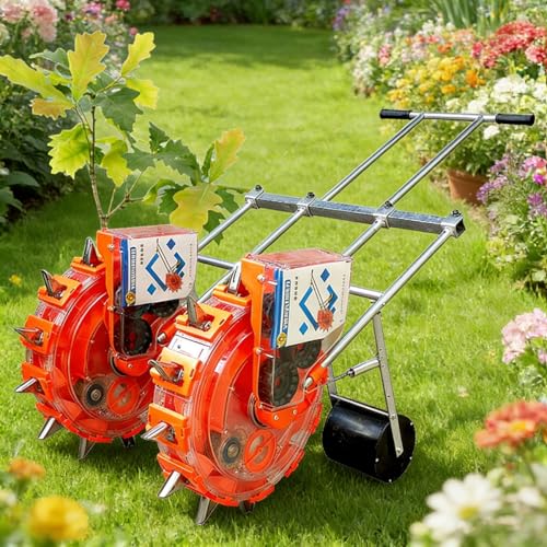 Double-Wheeled Hand-Push Roller Seeder & Fertilizer Applicator,Manual Seeder Precision Garden Seed Planter Spreader, Machine Peanut Corn Bean Planter(7 Mouths)
