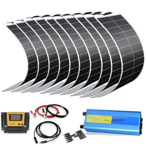 XINPUGUANG 100w Flexible Solar Panels 24V 1000W Solar System Kit Monocrystalline Cell Module 45A Controller 2000W Inverter for Off Grid Battery Charger for Cabin RV Boat Trailer