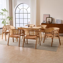 Christopher Knight Home Dashin Rustic Dining Chairs Set of 6, Wooden Dining Chair with Curved Rattan Backrest, Rubberwood Frame Kitchen Chairs with Armrest, Extra Seat for Dining Room, Natural