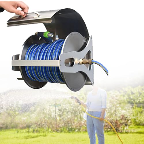 Stainless Steel Hose Reel,Stainless Steel Water Pipe Storage Rack,Watering Car Wash Hose Reel,Wall Mounted Collection Pipe Rack,bracket+10mwaterpipe