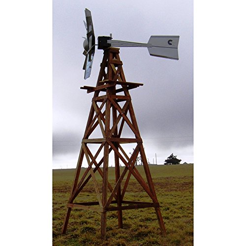 Outdoor Water Solutions 16 ft. 4 Legged Wooden Ornamental Windmill with Galvanized Steel Head Brown