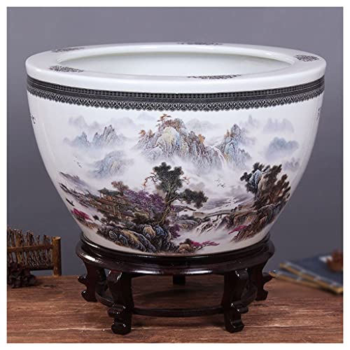 LOVULIFE Planting Pots Indoor Flower Pot Ceramic Flower Pot Water Lily Tank Bowl Lotus Plant Pot Extra Large Courtyard Balcony Water Tank Ornaments Home Decoration Ornaments Outdoor Pots(E,XL)