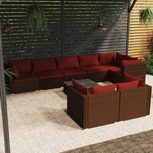 GHVBNMF 9-Seat Brown PE Rattan Outdoor Sectional Furniture Set