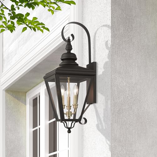 Livex 27373-07 Adams 3 Light Outdoor Wall Lantern Antique Brass/Brushed Nickel