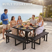 DWVO 38" Square Metal Picnic Table with Umbrella Hole