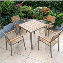 JOMRTS Patio Dining Set Outdoor Waterproof Aluminum Plastic Wood Table and Chair Tableware, All Weather Garden/Patio Table and Chair Set, Stackable for Storage (OneColor 80x80x72cm)