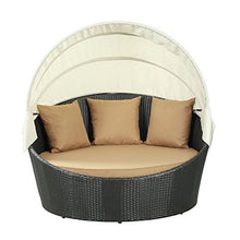 Modway Siesta Wicker Rattan Outdoor Patio Canopy Daybed in Espresso Mocha