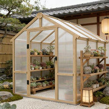 Solid Wood Greenhouse,Walk-in Outdoor Greenhouse with 0.24" Thick Panels, Top Vent & Lockable Door for Backyard, Garden