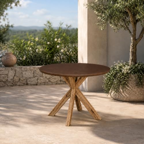 Modern Indoor/Outdoor Brown 39.4" Round Concrete Fiber Dining Table