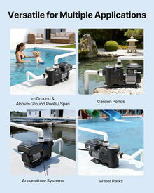 VEVOR Variable Speed Pool Pump, 1.5 HP, AC 220-240V, 115 GPM, In/Above Swimming Pool Pump with Filter Basket, Powerful Self Priming, Programmable Timer, for Inground and Above Ground Swimming Pool