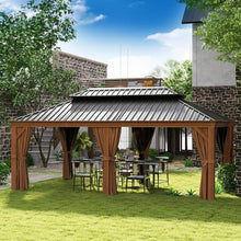 Jolydale Sonegra 12' x 20' Hardtop Aluminum Gazebo with Double Roof & Netting Brown