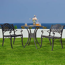 NUU GARDEN 3 Piece Outdoor Cast Aluminum Bistro Table Set Rustproof Table and Chairs with Umbrella Hole for Backyard, Balcony, Front Porch, Black