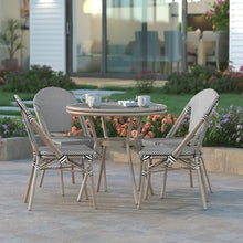 EMMA + OLIVER Massalia Indoor/Outdoor Bistro Set - Black & White Textilene with Light Natural Frame